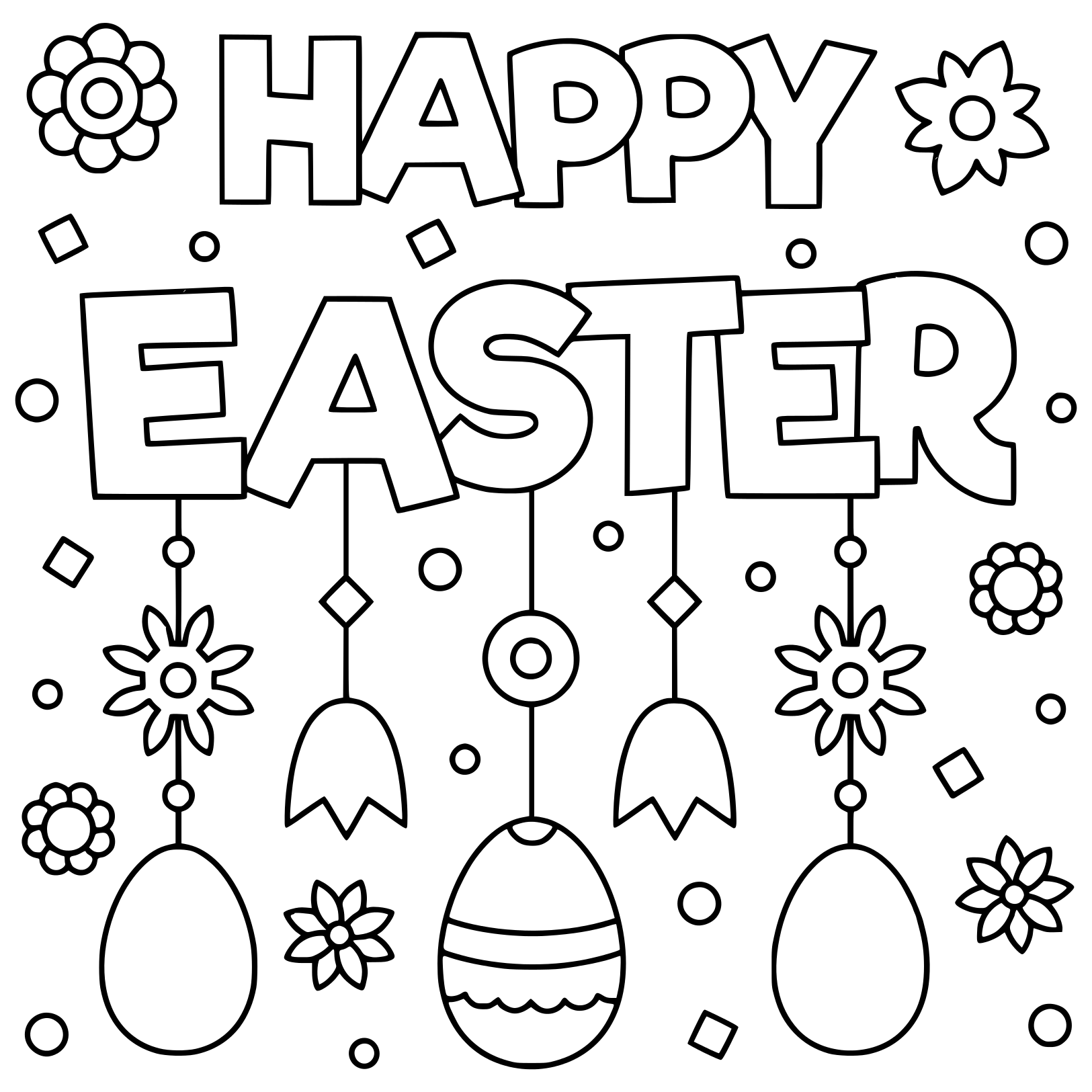 Happy Easter Egg Flowers 2019 Coloring Page