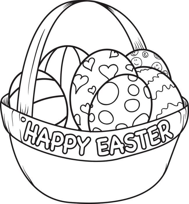 Happy Easter Eggs Basket Coloring Page