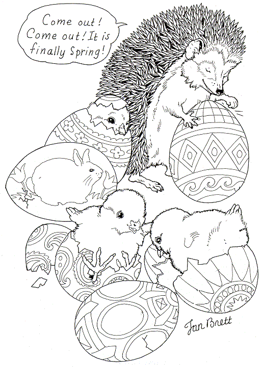 Happy Easter Eggs Coloring Page By Jan Brett