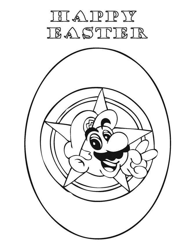 Happy Easter Mario Coloring Page