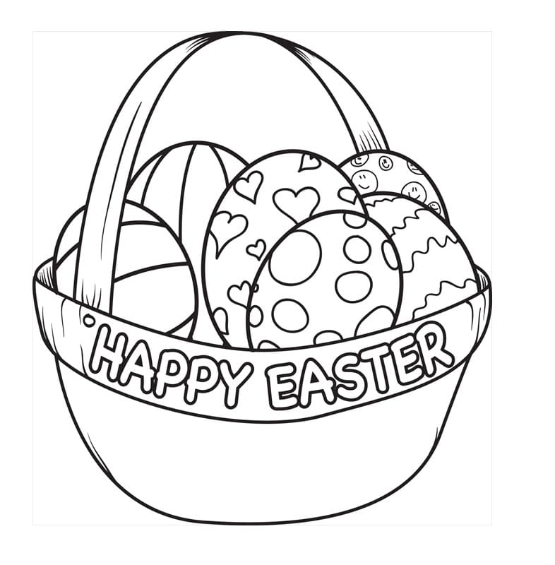 Happy Easter with Easter Basket 1 Coloring Page