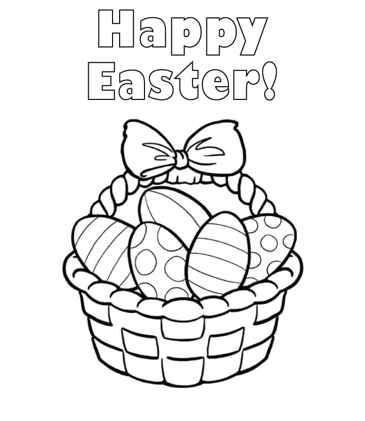 Happy Easter with Easter Basket 2 Coloring Page