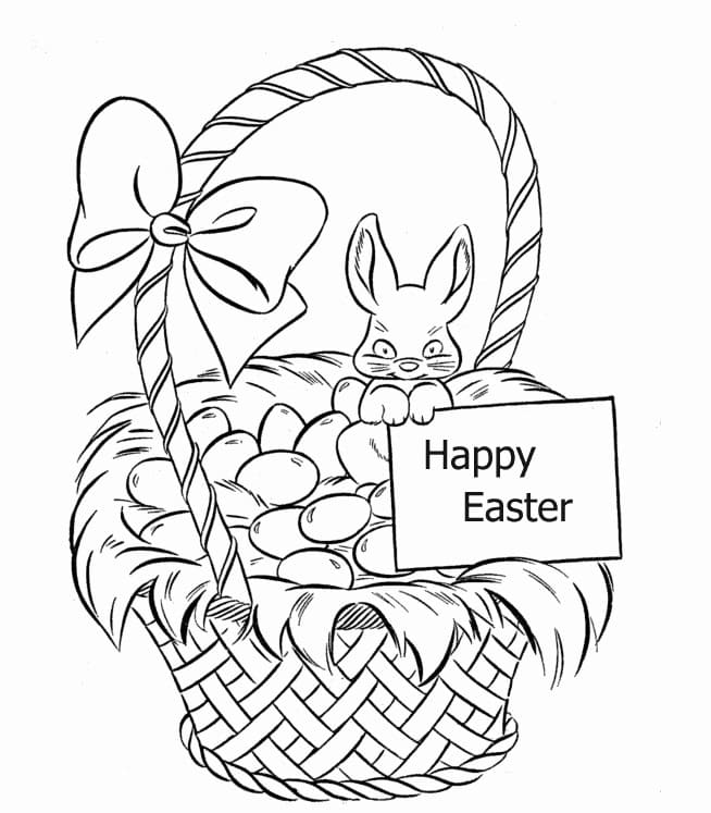 Happy Easter with Easter Basket 3 Coloring Page
