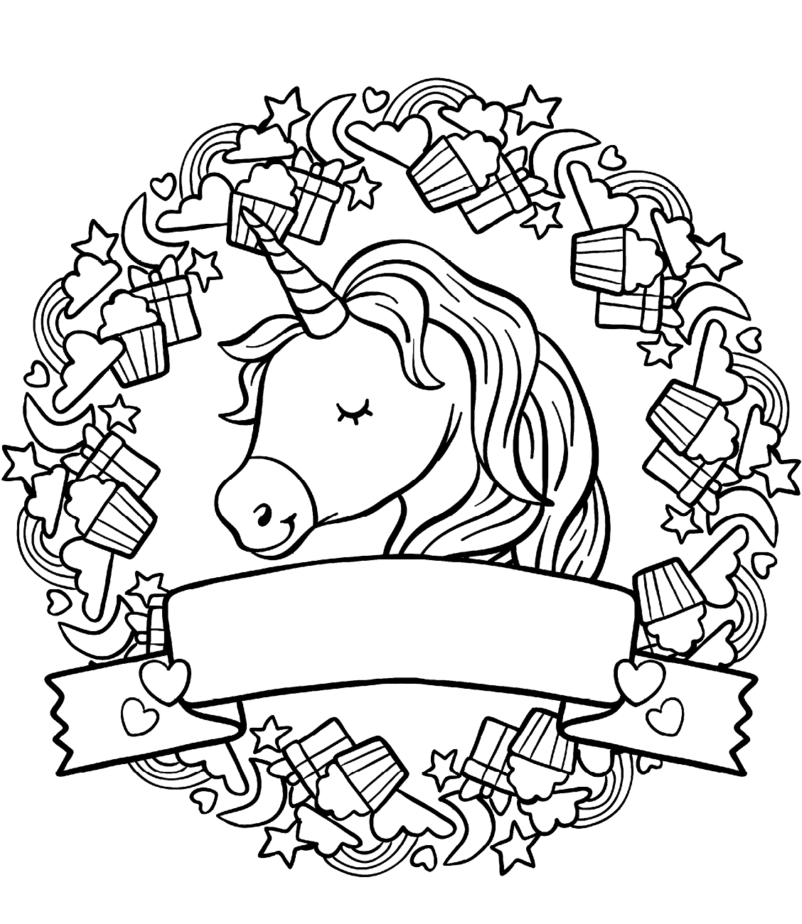 Happy Face Unicorn Coloring Page