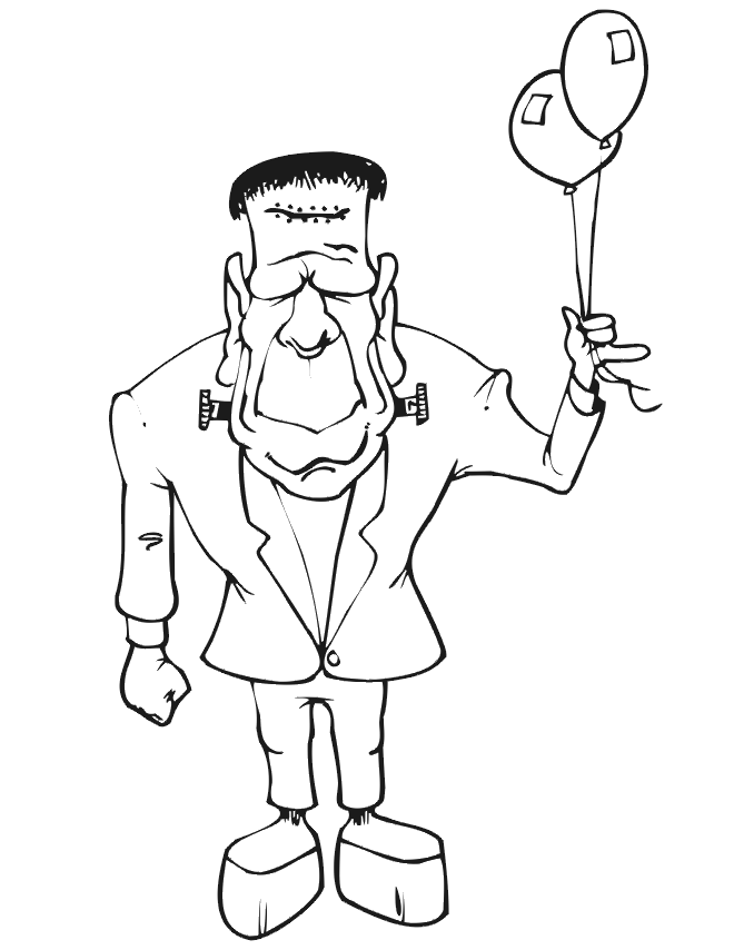 Happy Frankenstein With Balloon Coloring Page
