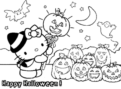 Happy Halloween  Hello Kitty Coloring Page