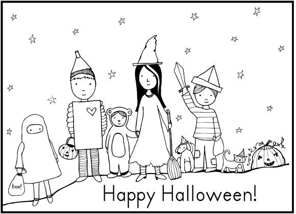 Happy Halloween Costumes Free Coloring Page