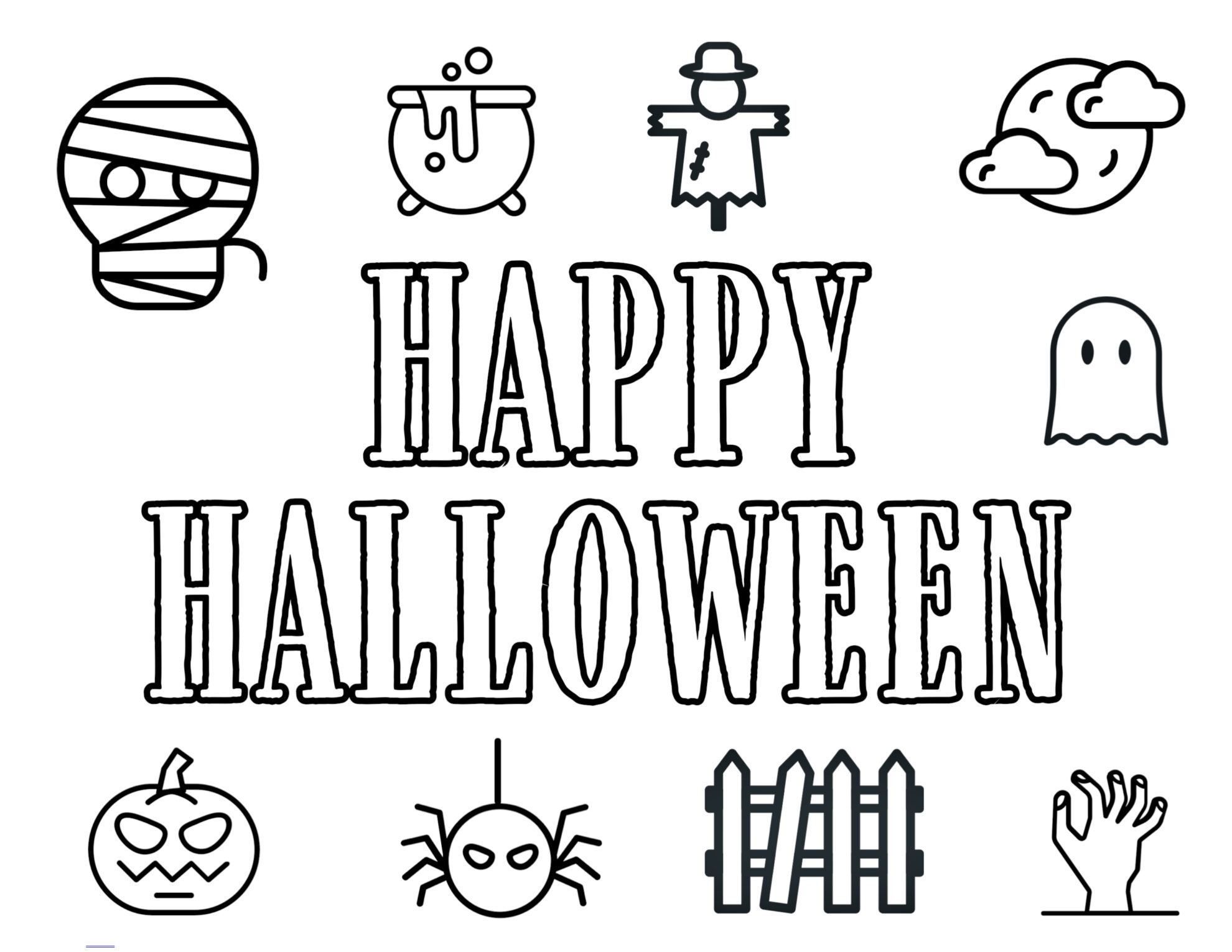 Happy Halloween Icons Funs Coloring Page