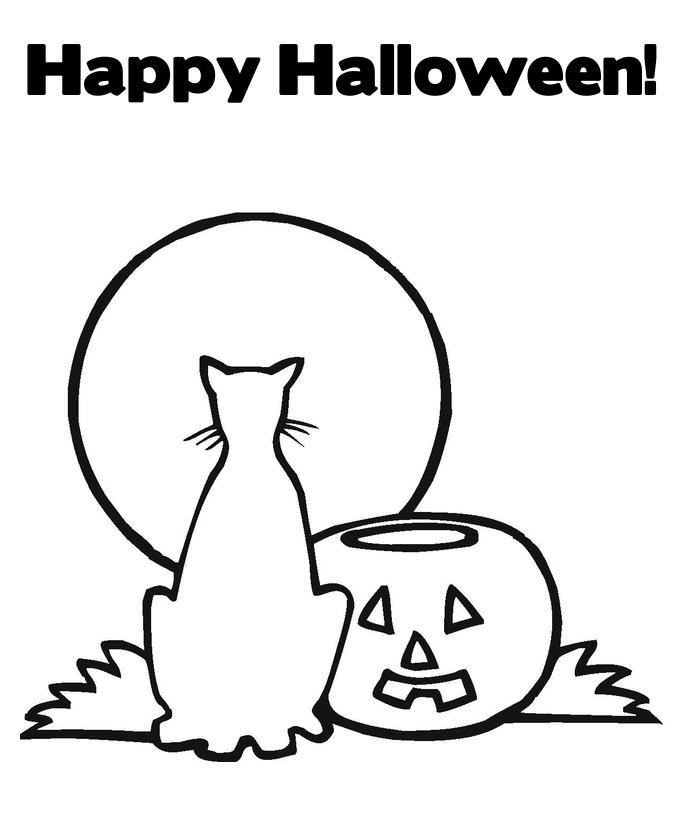 Happy Halloween Printable Cat And Pumpkin Coloring Page