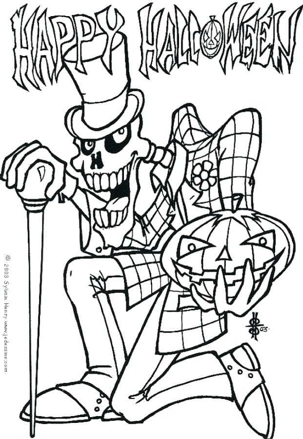 Happy Halloween Wtih Creepy Skeleton Coloring Page