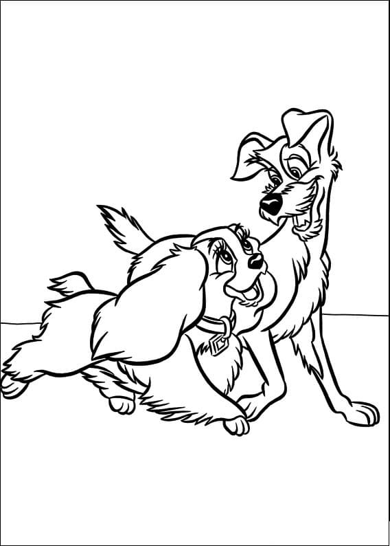 Happy Lady and the Tramp Coloring Page