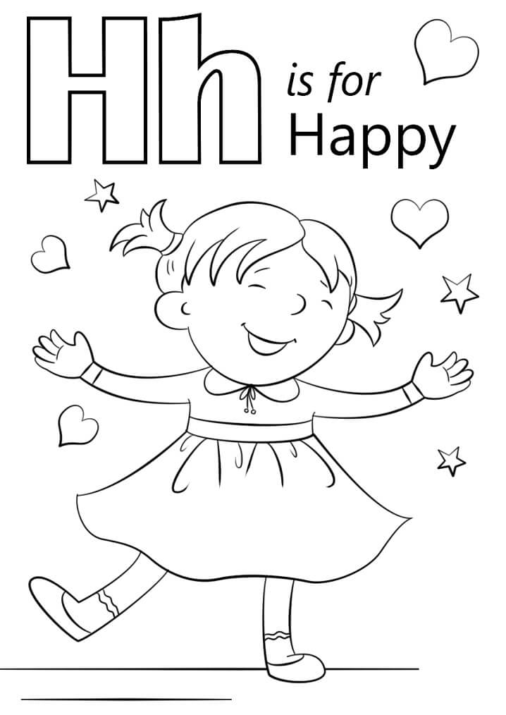 Happy Letter H Coloring Page