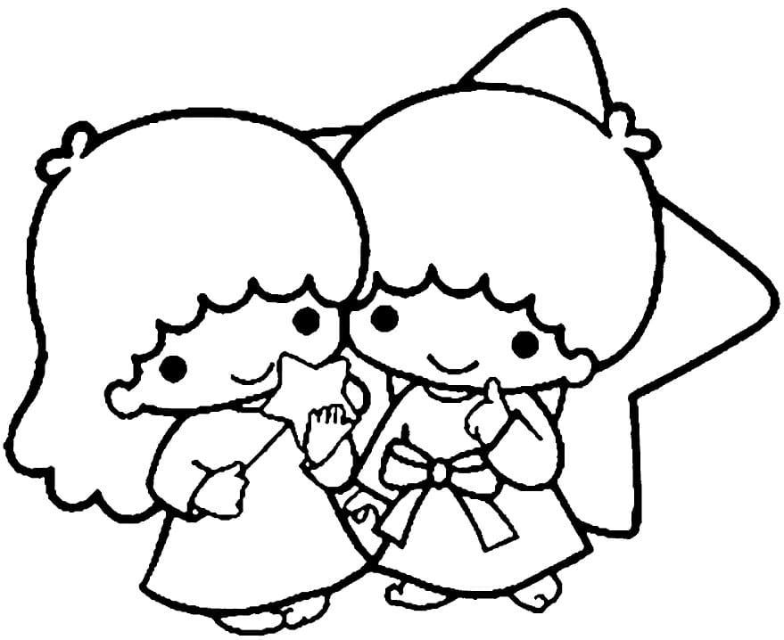 Happy Little Twin Stars Coloring Page