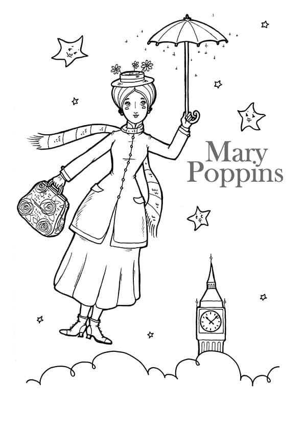 Happy Mary Poppins Coloring Page