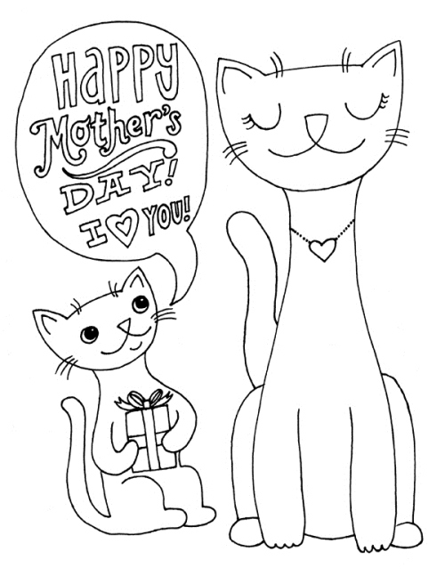 Happy Mothers Day Cats Animal S2691 Coloring Page
