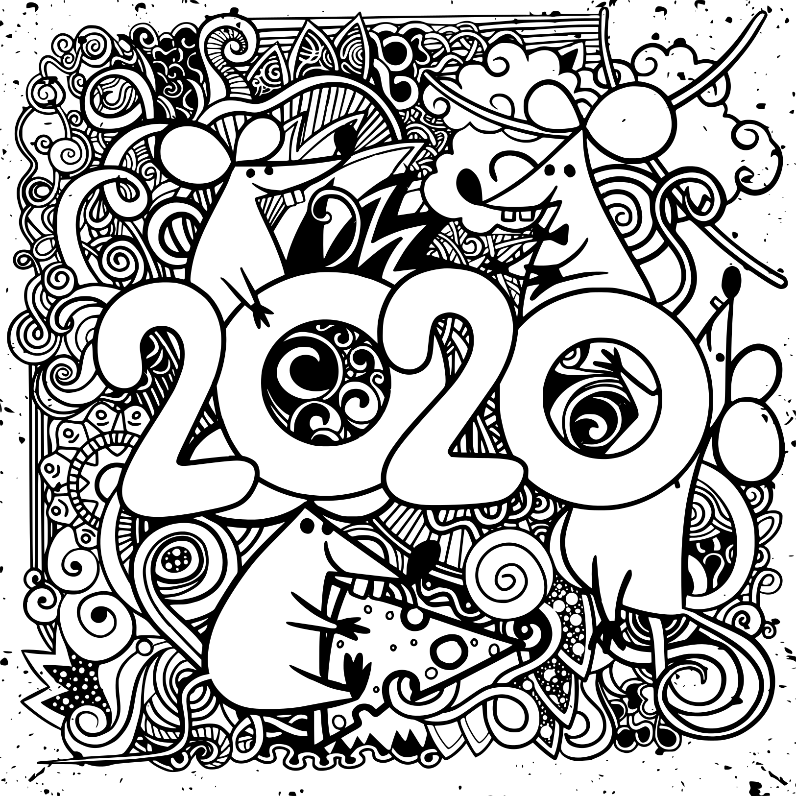 Happy New Year 2020 Coloring Page
