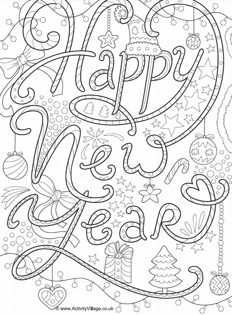 Happy New Year Adult Coloring Page