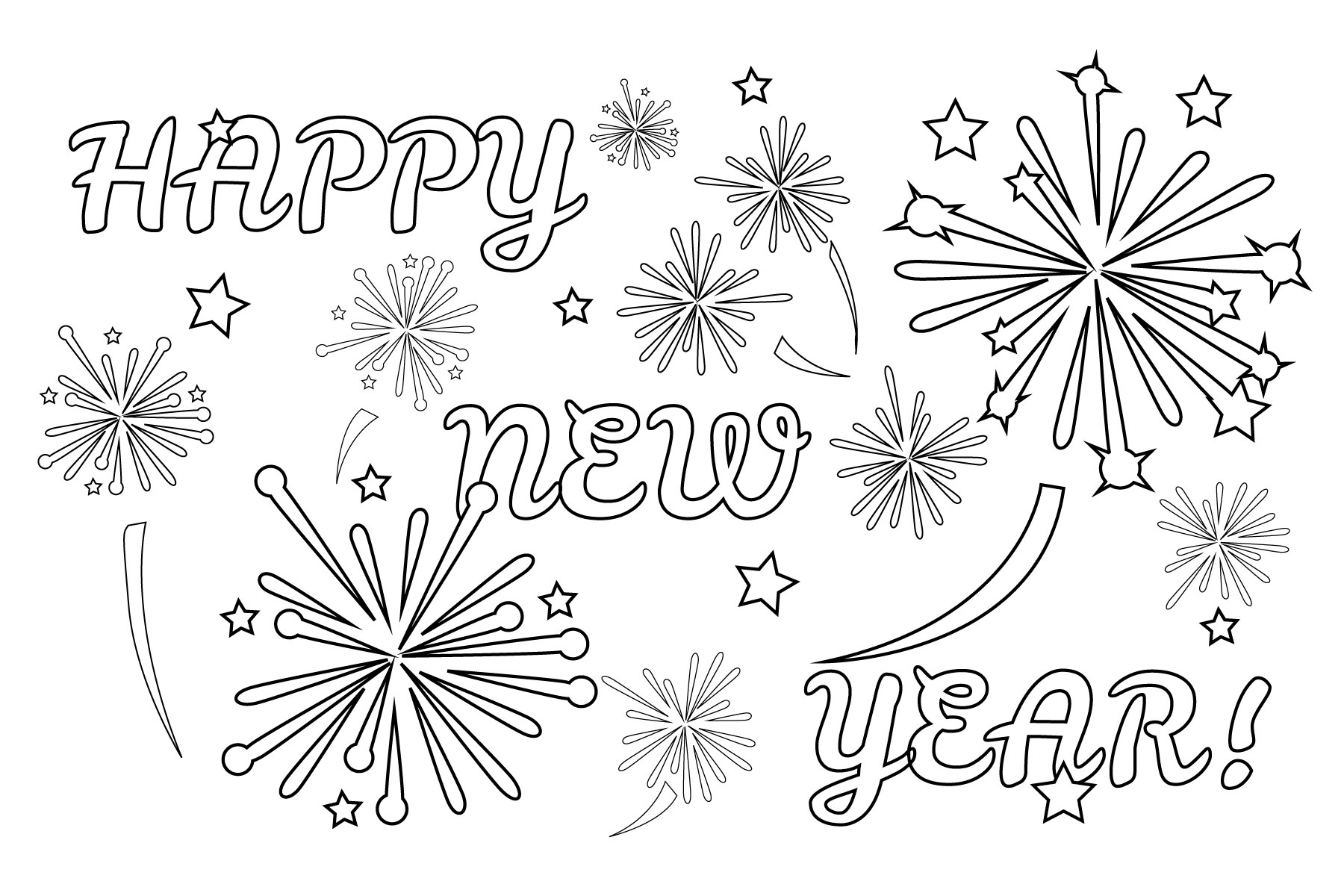 Happy New Year Fireworks Coloring Page