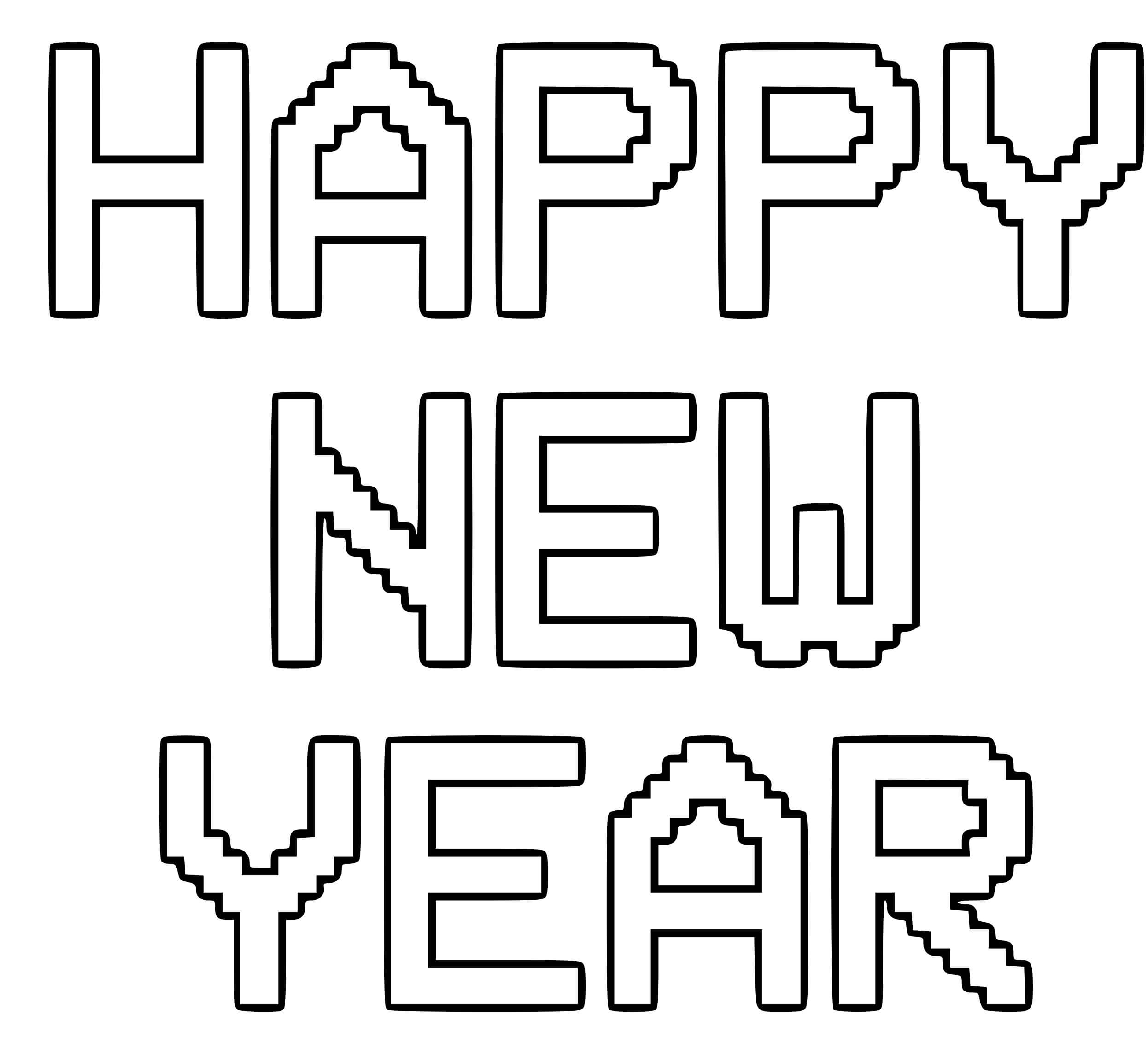 Happy New Year Retro Pixel Coloring Page