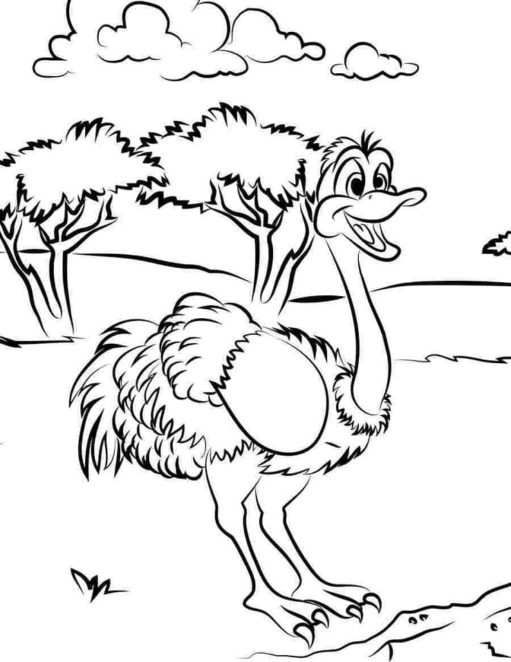 Happy Ostrich Coloring Page