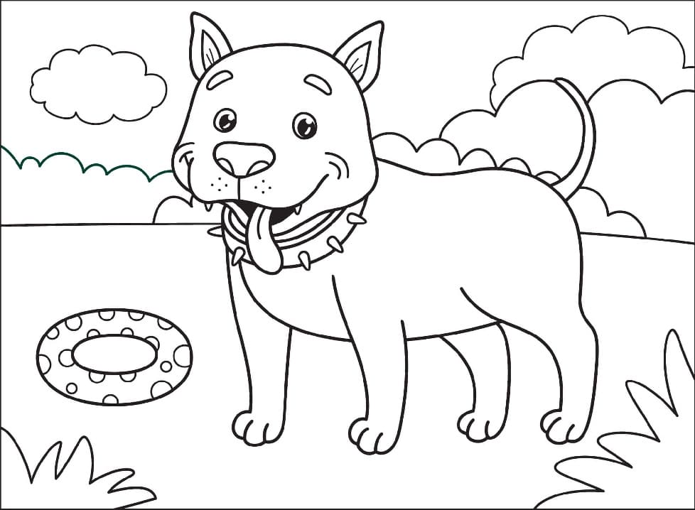 Happy Pitbull Coloring Page