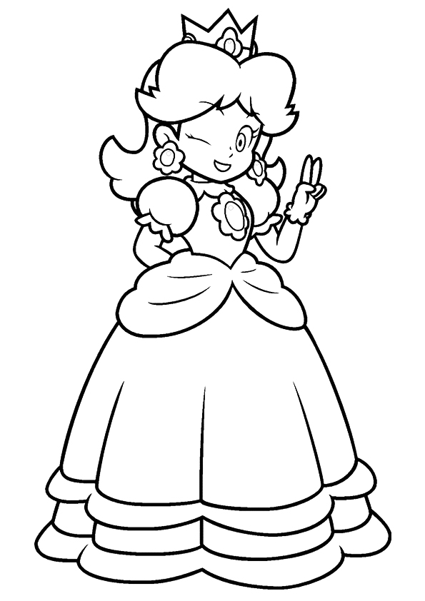 Happy Princess Peach Coloring Page