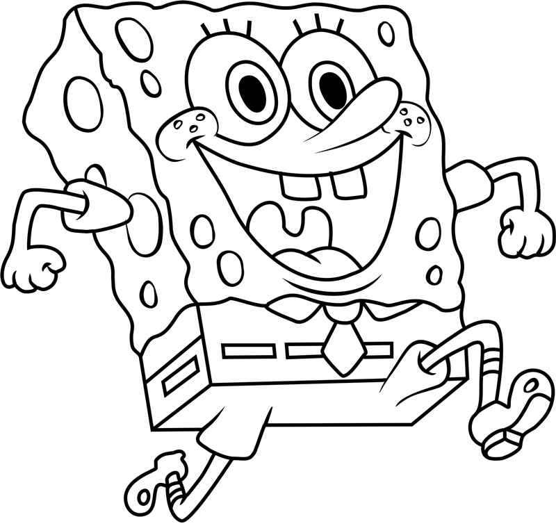 Happy SpongeBob Running Coloring Page