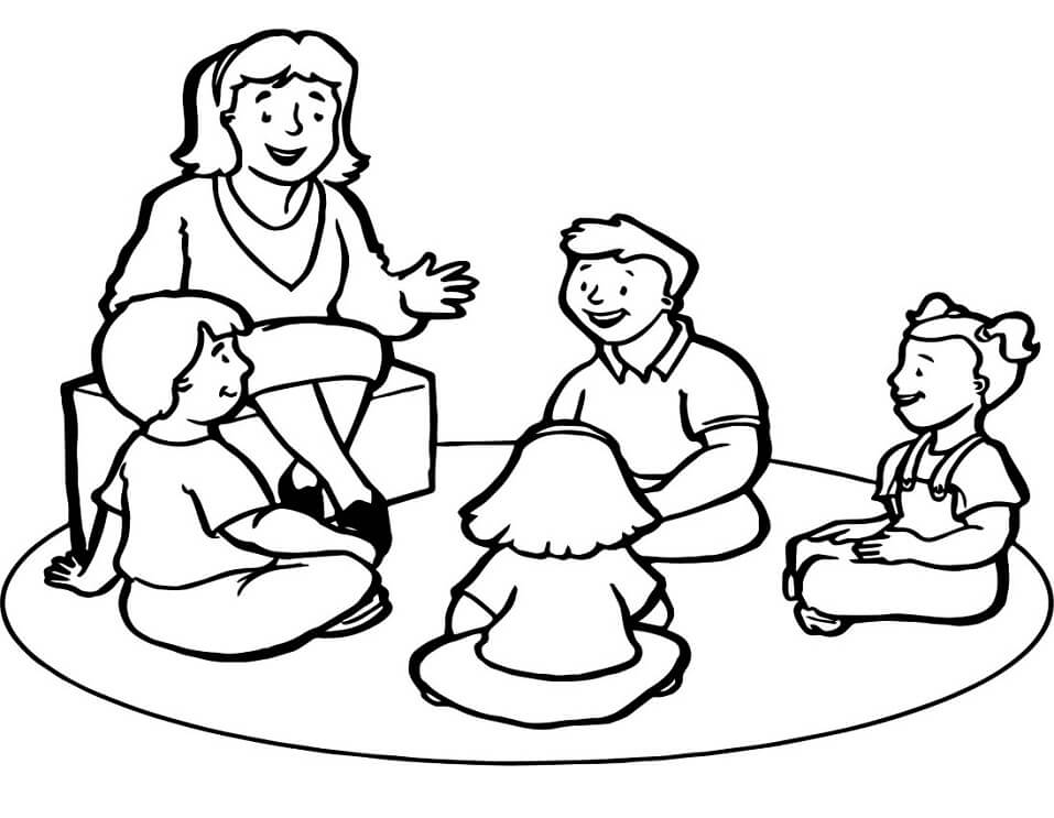 Happy Students and Teacher Coloring Page
