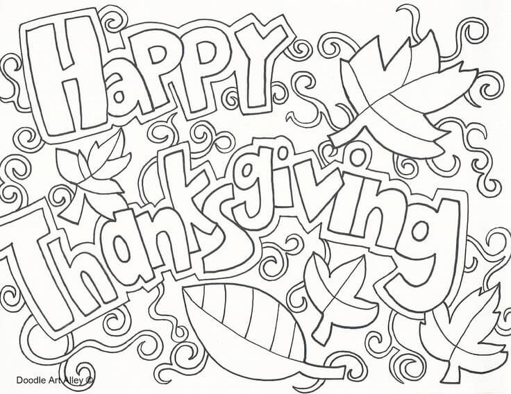 Happy Thanksgiving Adult Doodle Art Coloring Page