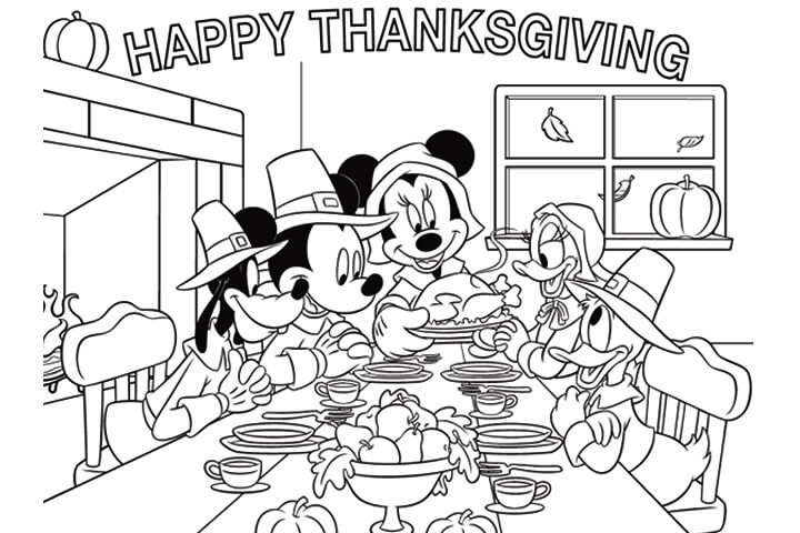 Happy Thanksgiving With Disney Family Coloring Page