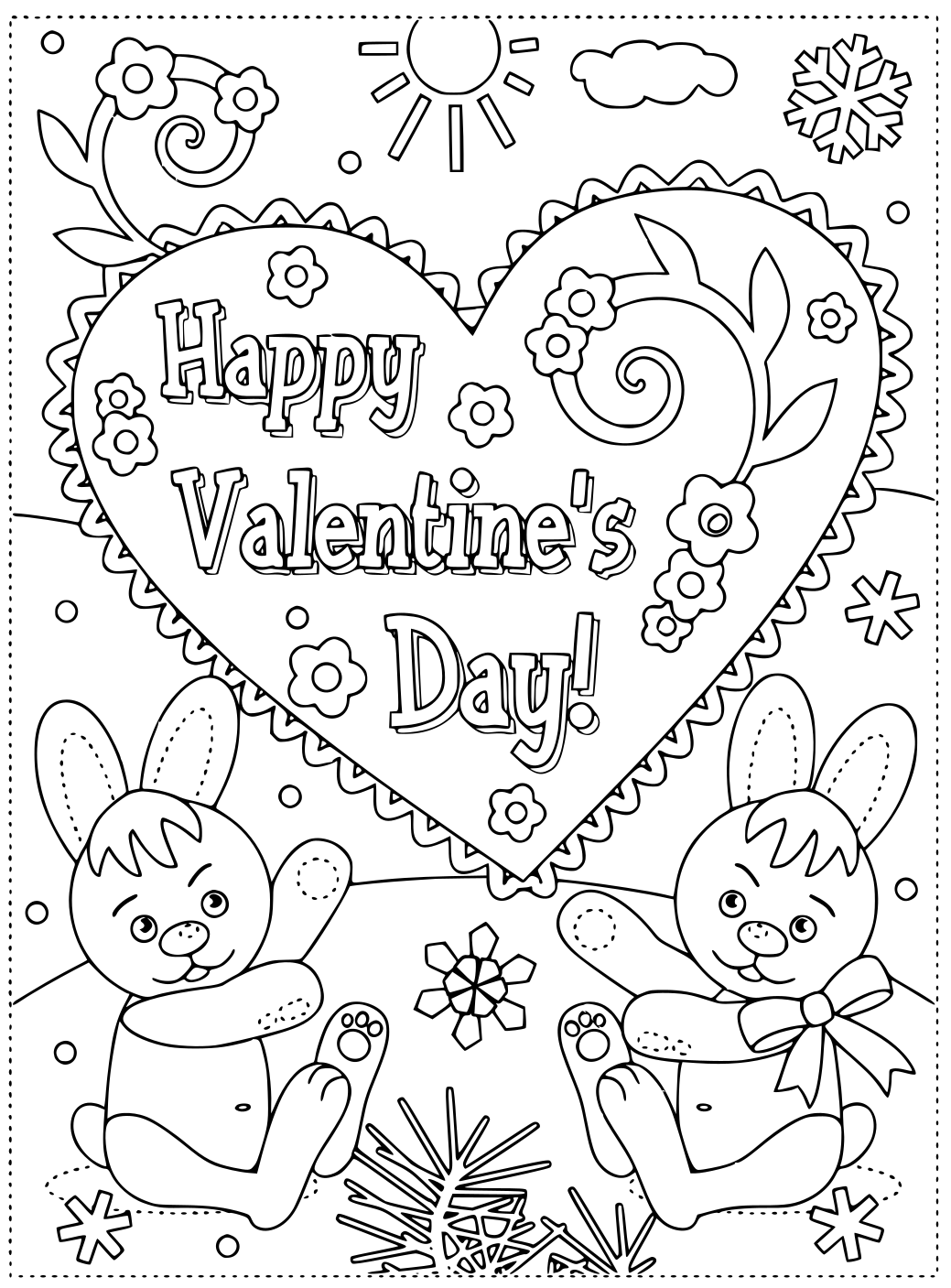 Happy Valentines Day From Rabbit Coloring Page