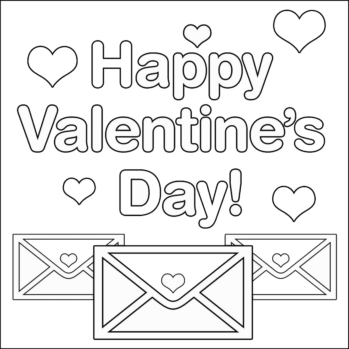 Happy Valentines Day Letters With Hearts Coloring Page