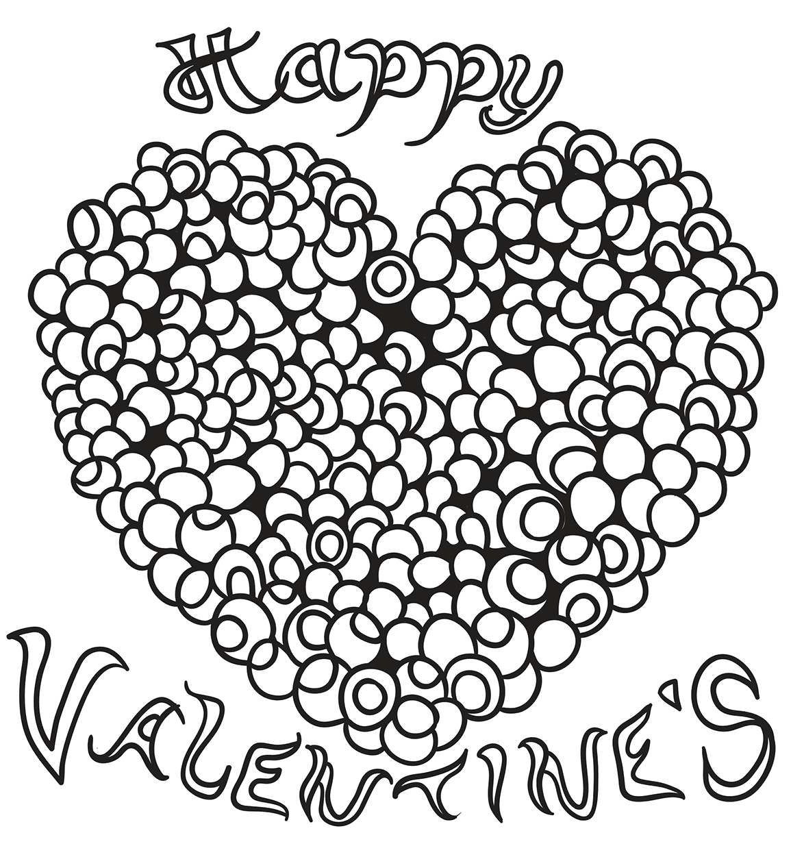 Happy Valentines Heart Adult Coloring Page