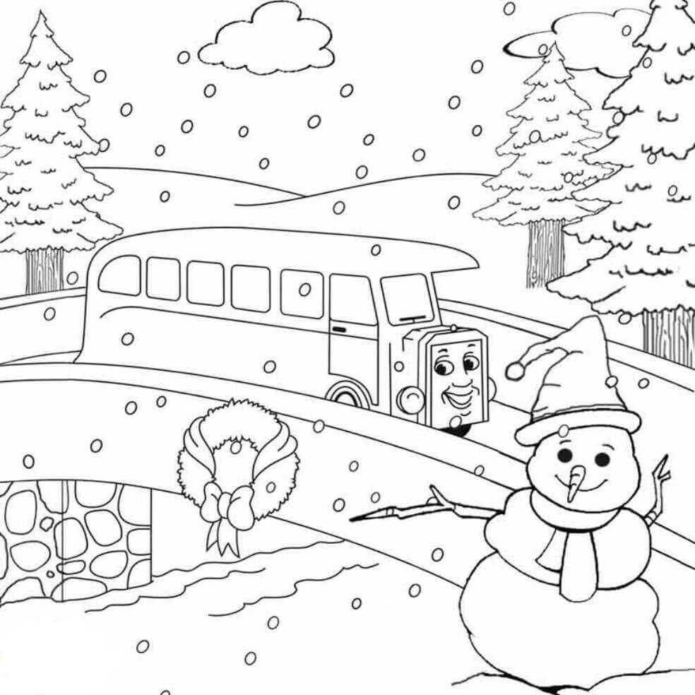 Happy Winter Scene Coloring Pages   Coloring Cool