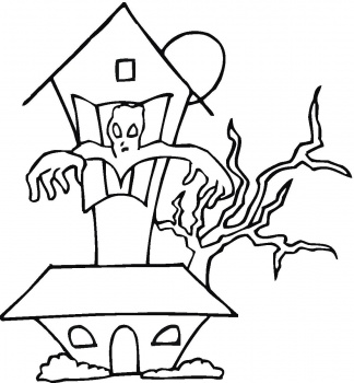 Haunted House Halloween Free Color Pages For Kids Coloring Page