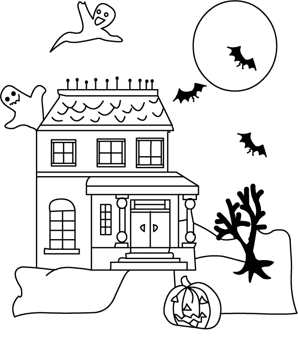 Haunted House Halloween Free Coloring Page