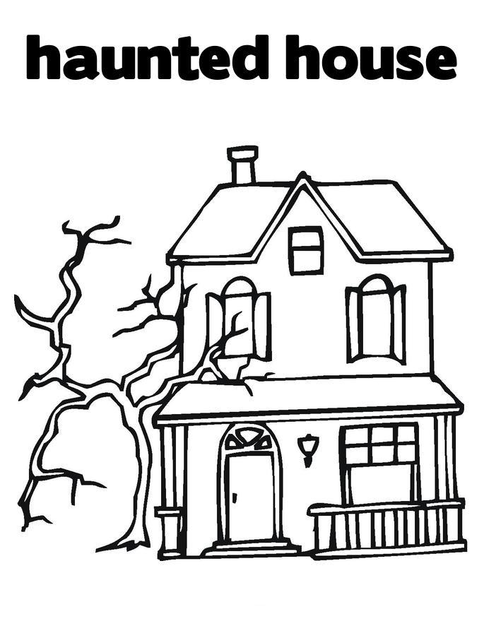 Haunted House Kids Halloween Printable For Preschoolers Coloring Page