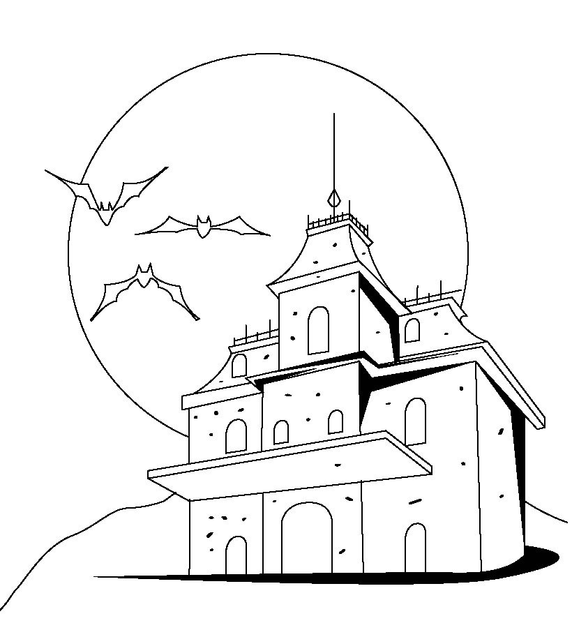 Haunted House Printable Halloween Free Coloring Page