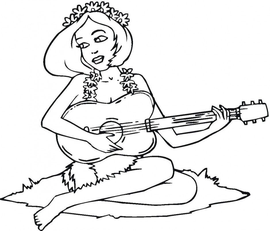 Hawaiian Girl Playing Guitar