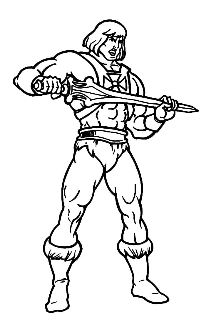 He-Man Holding Sword Coloring Page
