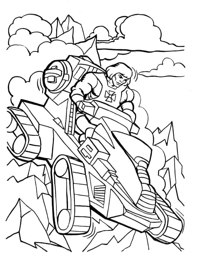 He-Man Riding Attak Trak Coloring Page
