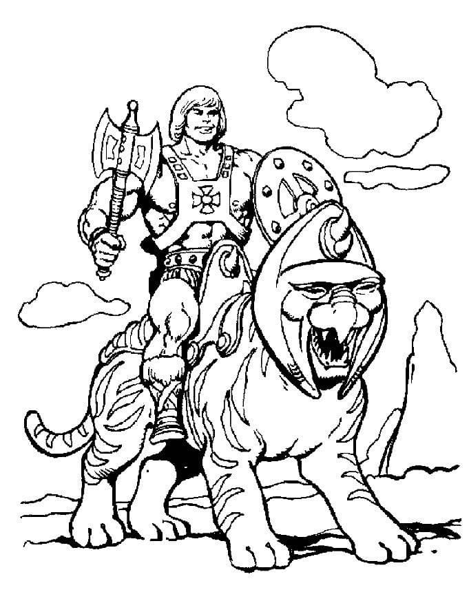 He-Man Riding Battle Cat Coloring Page