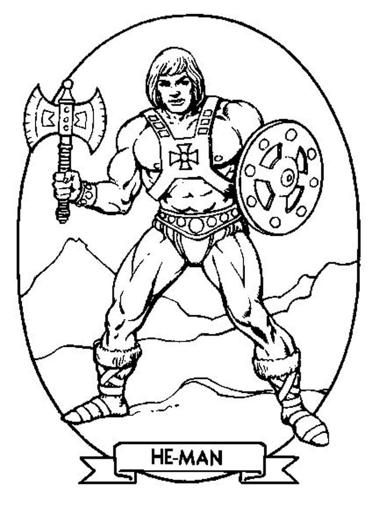 He-Man with Axe and Shield Coloring Page