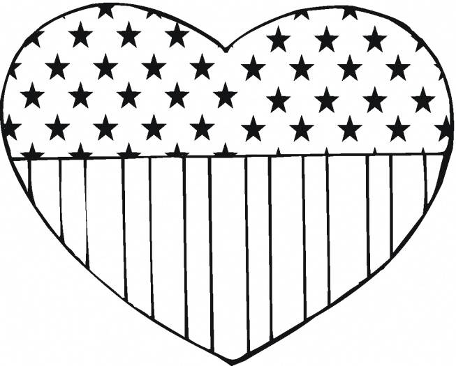 Heart American Flags Coloring Page