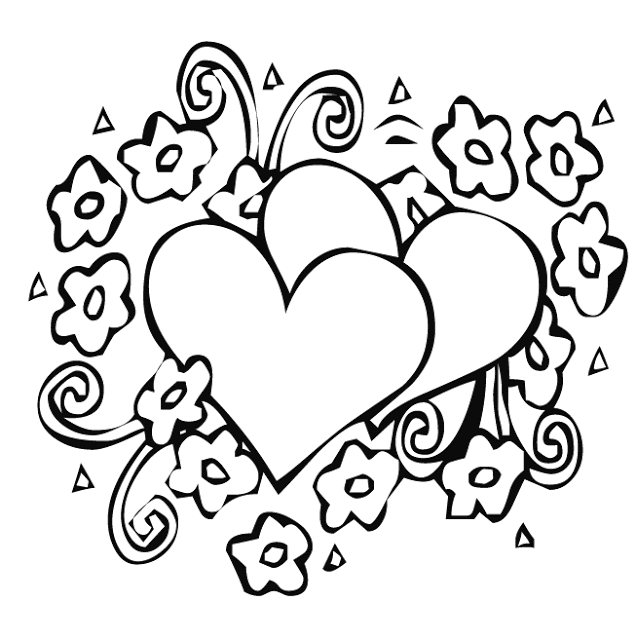 Heart And Flowers Coloring Page