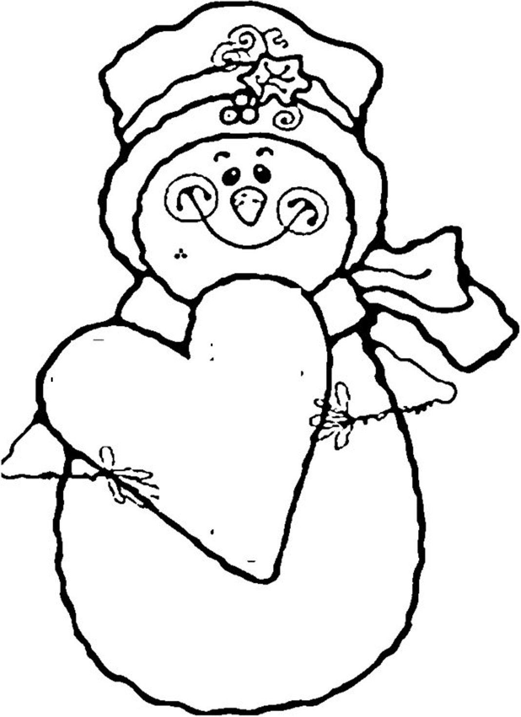 Heart And Snowman To Print Coloring Page