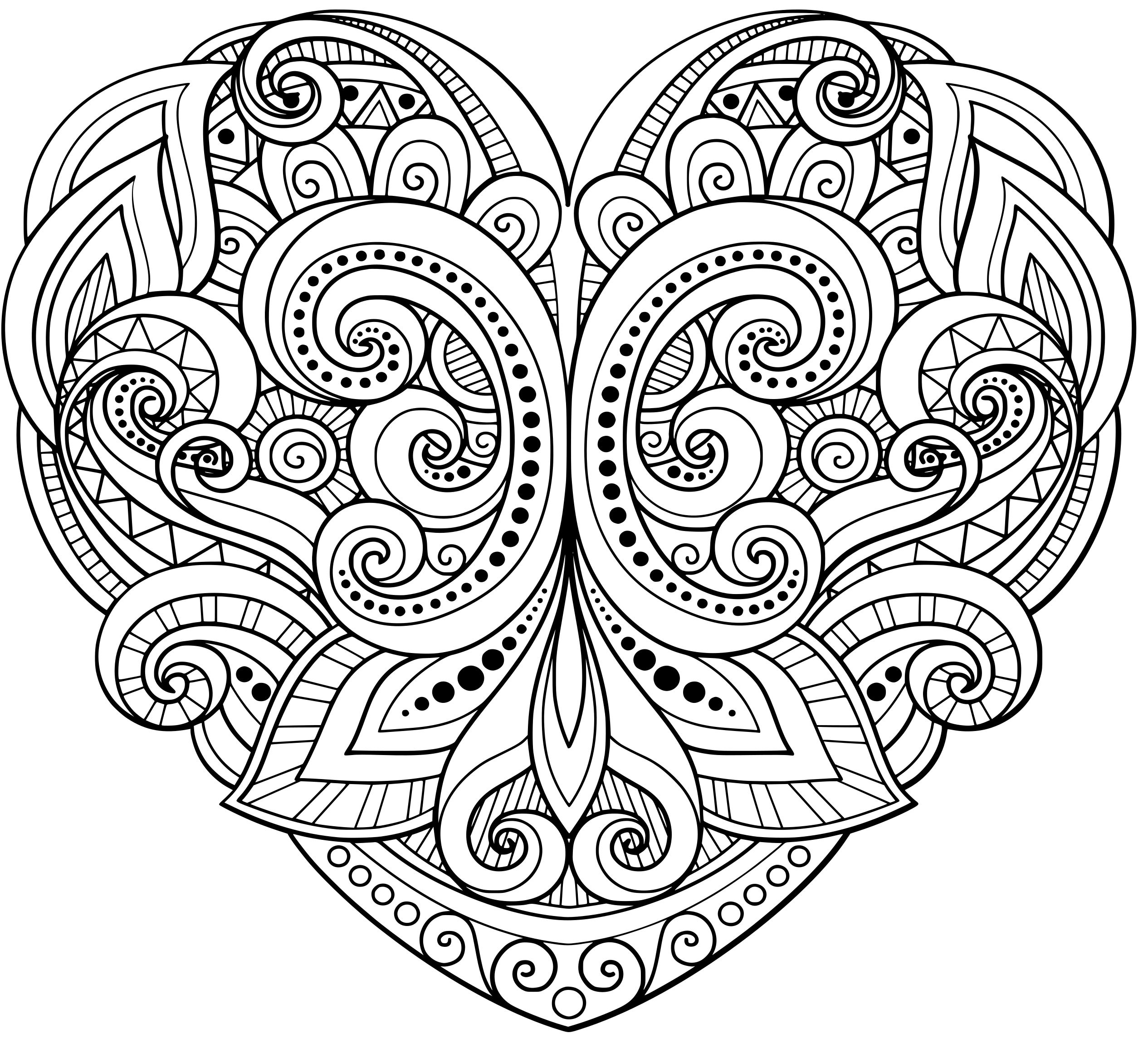 Heart Floral Mandala Zentangle Beautiful Coloring Page
