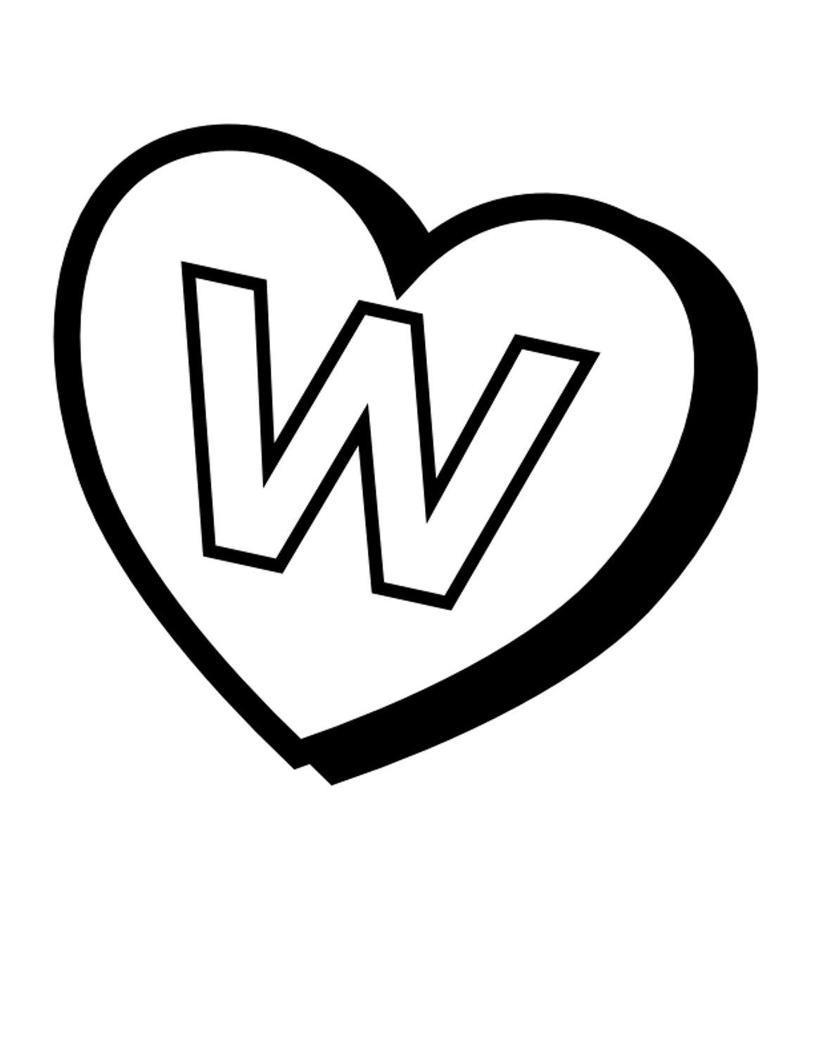 Heart Of W Free Alphabet S6df8 Coloring Page