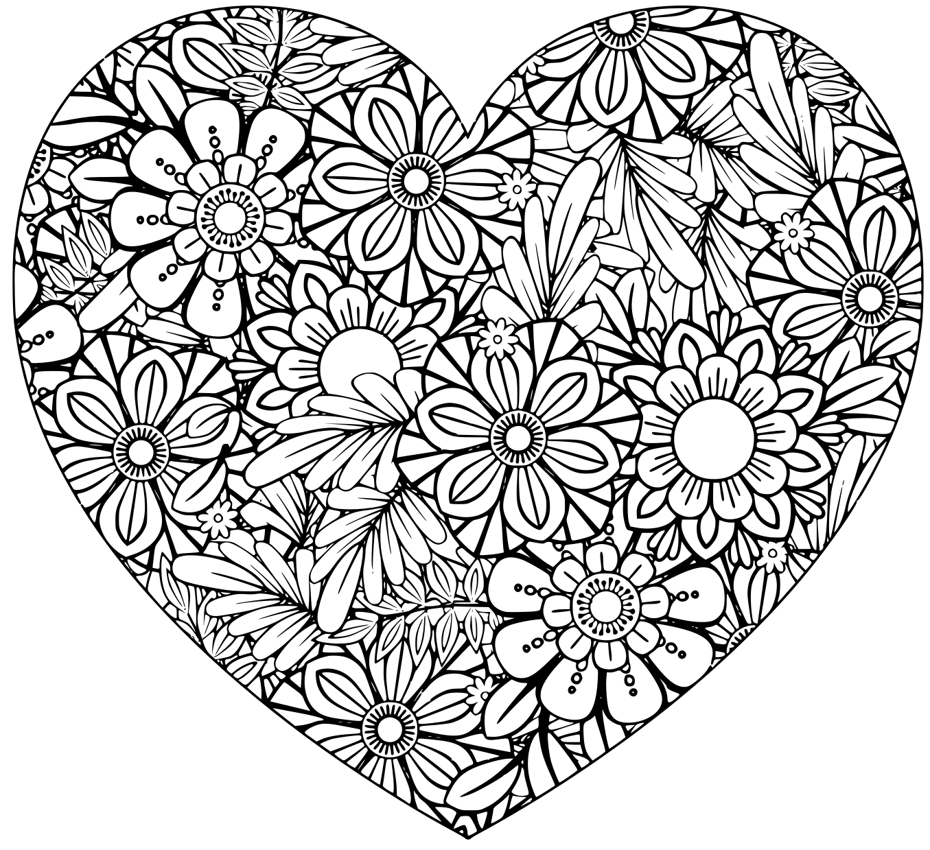 Heart With Floral Pattern Valentines Day Adult Coloring Page