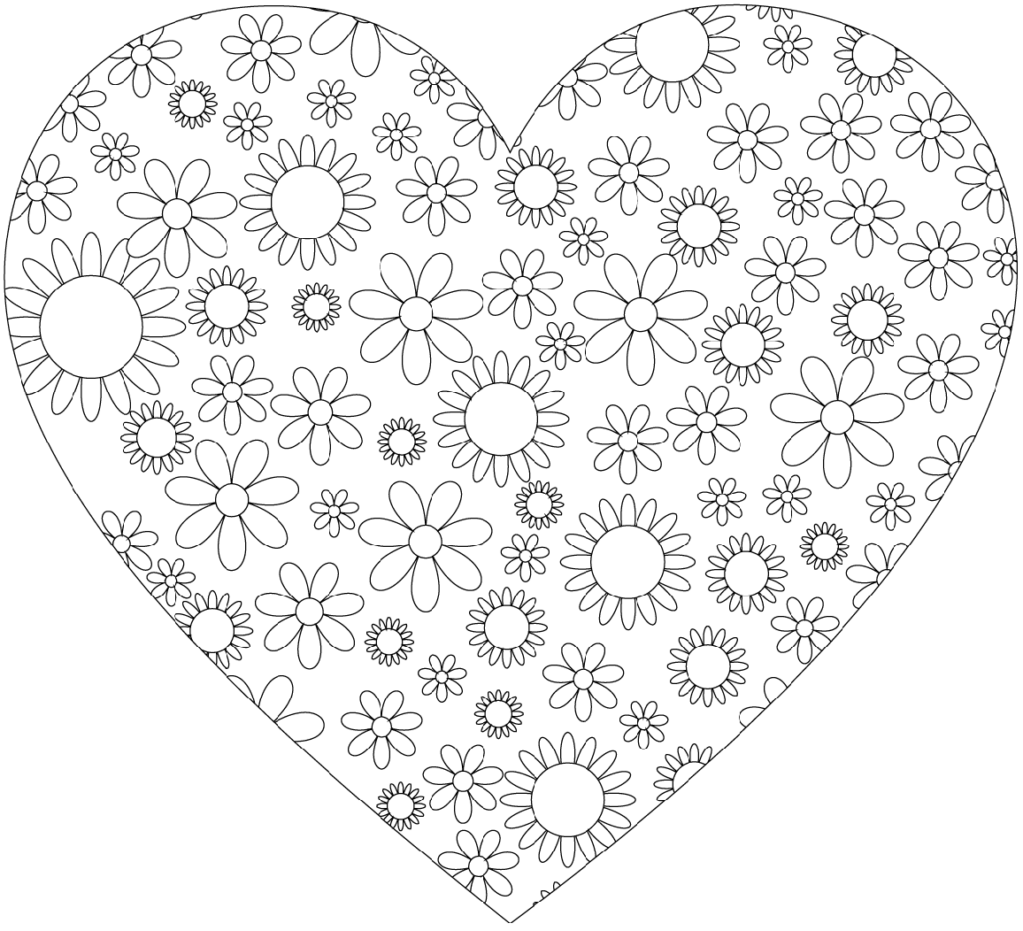 Heart With Flowers Coloring Page